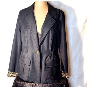 IMAN Black Blazer with Leopard Print Cuffs